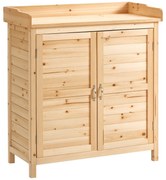 Dulap de exterior Outsunny cu 2 rafturi din lemn de brad cu design înălțat și 2 uși, 83x40x92 cm, culoarea lemnului | Aosom Romania
