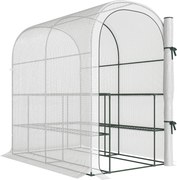 Outsunny Seră de Grădină cu Rafturi și Ușă Rulabilă, Seră pentru Grădină cu Cadru din Oțel, Acoperiș din PE Anti-UV, pentru Legume, Flori și Plante, 123x187x189 cm, Alb | Aosom Romania