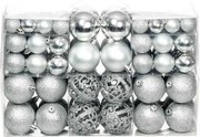vidaXL Set globuri de Crăciun 100 de piese, 3/4/6 cm, argintiu