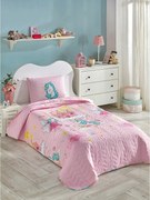 Set cuvertura pat UNICORN DREAMS, roz, bumbac/poliester, 160x220 cm, c