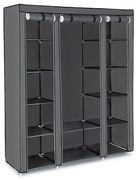 Dulap textil de depozitare MATIS 150x175 cm, gri, cu rafturi și bară pentru umerașe