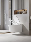 Smart WC 301 – Vas de Toaletă Inteligent cu Bideu, Sterilizare UV, Deschidere/Închidere automată, Senzor picior, Control inteligent al Temperaturii, Uscare aer cald, Iluminare de noapte, Afișaj LED, Telecomandă, Ceramică, Alb