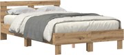 vidaXL Cadru de pat cu led Stejar Artizanal 120 x 190 cm Lemn compozit