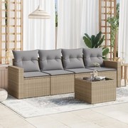 vidaXL Set canapele de grădină cu perne, 5 piese, bej, poliratan