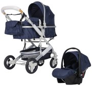 Carucior nou nascuti 3 in 1 NOVOKIDS™ 5300, Cu geanta bebe, Cadru Aluminiu, Amortizoare, Roti din cauciuc plin AVE, Landou, Scoica auto, Spatar