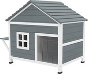 PawHut Casă pentru pisici din lemn, 2 etaje, acoperiș rabatabil rezistent la apă, platformă laterală, 101x72,5x81cm, Gri | Aosom Romania