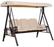 Outsunny Leagăn de Grădină cu 3 Locuri, Acoperiș Reglabil, Suport pentru Pahare și Perne, 207x120,5x174 cm, Bej | Aosom Romania