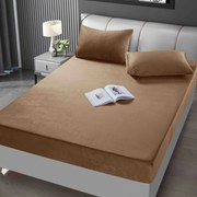 Huse de pat, 3 Piese, Catifea cu elastic 180x200, Maro