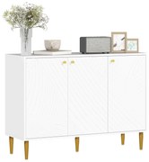 HOMCOM Bufet mobilier de depozitare cu 2 dulapuri, 3 uși rafturi reglabile picioare aurii din oțel 107 x 35 x 77 cm alb | Aosom Romania