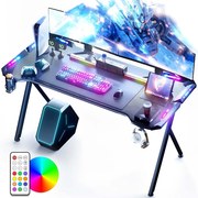 DOWINX Birou de Gaming RGB cu Iluminare Multicoloră și Design din Fibră de Carbon, Telecomanda, Mouse pad impermeabil, 140 cm, Negru