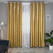 Set două Draperii (Opacitate 80%), din Satin tip Damasc (Model royal), Gata lucrate (Inele galerie), Culoare Galben auriu (Efect semi-lucios), Dimensiuni draperie 160x260 cm (x2), Brand Originalio