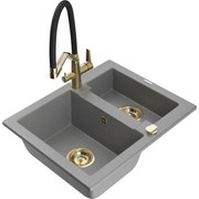 Mexen Carlos chiuvetă de granit 1,5 boluri cu baterie de bucătărie Duo, gri - 6518-71-671701-57-G
