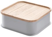 Cutie depozitare cu capac din lemn paulownia iDesign Eco, 21,3 x 21,3 cm, gri