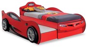 Pat masinuta pentru copii Race Cup Red (190x90 cm) cu pat suplimentar (90x180 cm)