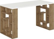 Birou MAZE, alb/stejar inchis, PAL melaminat, 140x60x75 cm