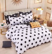 Lenjerie Pat Dublu din Bumbac Tip Finet, cu Elastic, 6 Piese - Alb Negru cu Buline