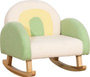 HOMCOM Fotoliu balansoar pentru copii mici, design drăguț, imitație de lână, lemn de eucalipt, Verde + Galben Bej | Aosom Romania