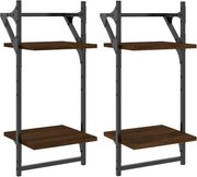vidaXL Rafturi perete cu 2 niveluri/bare 2 buc stejar maro 30x25x65 cm