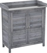 Outsunny Masă de plantat cu dulap inferior din lemn Dulap de grădină cu blat galvanizat 2 polițe Gri | Aosom Romania