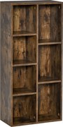 HOMCOM Biblioteca din Lem Stil Vintage Cubica cu 7 suporturi diferite din MDF pentru Casa si Birou 50x24x106cm, Maro Rustic
