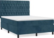 vidaXL Pat box spring cu saltea, albastru închis, 140x190 cm, catifea
