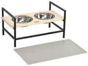 PawHut Suport de boluri câini înălțat dublu cu 2 boluri demontabile din oțel, înălțime reglabilă 11/21,5/32 cm și 1 covoraș | Aosom Romania