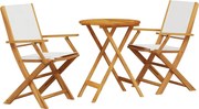 vidaXL Set mobilier bistro, 3 piese, textil alb crem/lemn masiv
