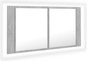 vidaXL Dulap de baie cu oglindă & LED, gri beton, 90x12x45 cm acril