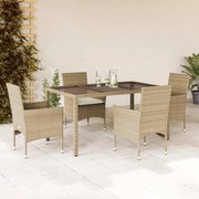 vidaXL Set mobilier de grădină cu perne 5 piese bej poliratan &amp; sticlă