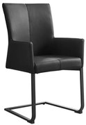 Scaun cu brate, Metal, Piele Naturala, Negru, SAMSON A-45176 VC