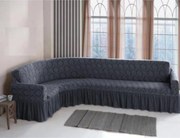 Husa elastica pentru coltar, cu volanas, model Jacquard Cenusiu