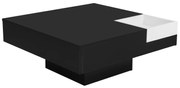 Măsuță de cafea lucioasă, măsuță de sufragerie cu cutie de depozitare detașabilă și efect de lumină LED, 72×72×30 cm, Negru