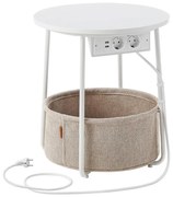 Masă laterală NOIRA, bej/alb, cu prize și porturi USB încorporate