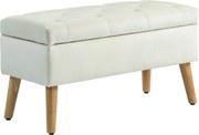 HOMCOM Taburet cu Depozitare In Catifea Picioare In Lemn Di Cauciuc 80x35x42 cm Crem | Aosom Romania