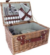 Coș de picnic mare din răchită împletită cu căptușeală în dungi verzi, pentru 4 persoane, „Vendela Large Green"