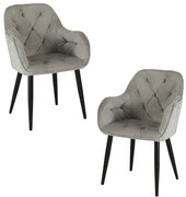 Set 2 scaune de tip fotoliu dining/living Magnus Black, cadru metalic, catifea, gri