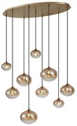 Lampă suspendată Art Deco aurie cu sticlă ambră cu 9 lumini - Jia