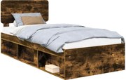 vidaXL Cadru de pat Stejar fumuriu 90 x 190 cm Lemn de pin masiv