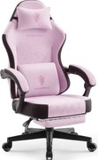 DOWINX 6650F - Scaun Gaming Ergonomic, Masaj in perna lombara, Șezut cu Arcuri Metalice și Spumă, Suport pentru picioare, Rabatabil 90°–135°, Rezistent 136 kg, Material textil, Roz