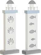 Figură Decorativă DKD Home Decor 14 x 5,5 x 40 cm Albastru Alb Far Spirale Scoică Mediterană (2 Unități)