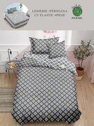 Set Lenjerie De Pat 1 Persoana, 4 piese, cu ELASTIC - Romburi Gri