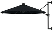 vidaXL Umbrelă de soare montată pe perete cu LED-uri, negru, 300 cm