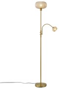 Lampă de podea de design alamă cu sticlă ambră 2 lumini - Brianna