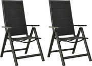 vidaXL Scaune de grădină pliante, 2 buc., negru, textilenă&aluminiu