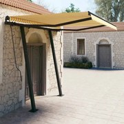 vidaXL Copertină retractabilă automat cu stâlpi, galben &amp; alb, 3x2,5 m