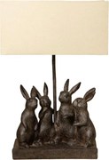 Lampă de masă din bumbac bej, cu structură din rășină maro în formă de grup de iepuri, finisaj patinat, 45×31×13 cm, „Lapin"