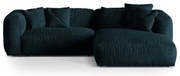 Colțar modular albastru închis cu tapițerie din catifea (cu colț pe partea dreaptă/cu șezlong) Martina – Micadoni