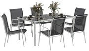 Outsunny Set de Grădină cu Masă Dreptunghiulară din Sticlă și 6 Scaune Stivuibile, 150x90x72 cm, Negru | Aosom Romania