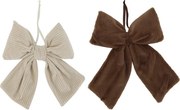 Set 2 fundițe decorative cu agățătoare din țesătură bej și maro, 36x28 cm, „Nœud"