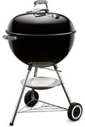 Gratar pe carbuni Weber Classic Kettle 1341504, 57 cm, Otel emailat, Reglare flux aer, 2 roti, 2 manere reci, Termometru, Negru